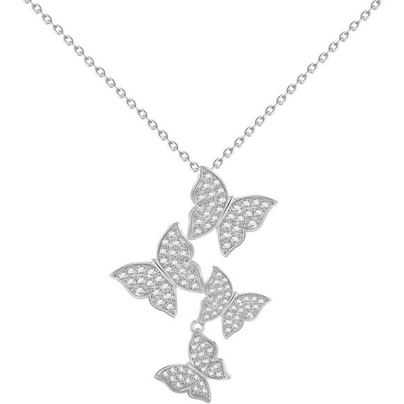 Jewelry - Elegant Butterfly Earring, Necklace, and Bracelet Set - Cubic Zirconia Sparkle